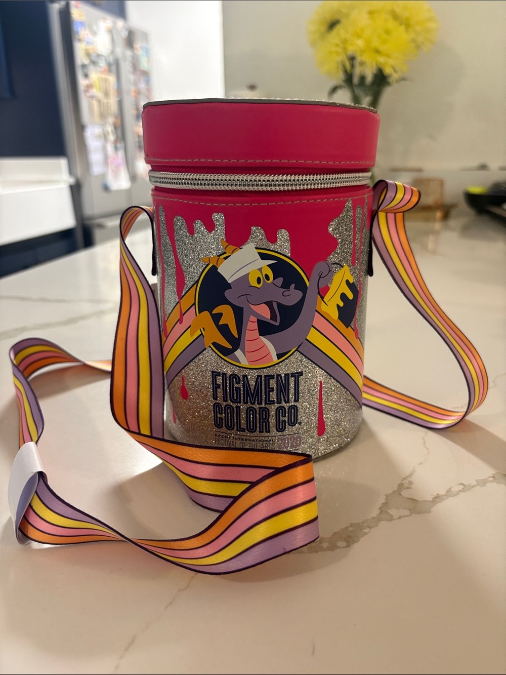Disney Figment Color Co. Crossbody Bag in Hot Pink, Silver, Yellow, Purple